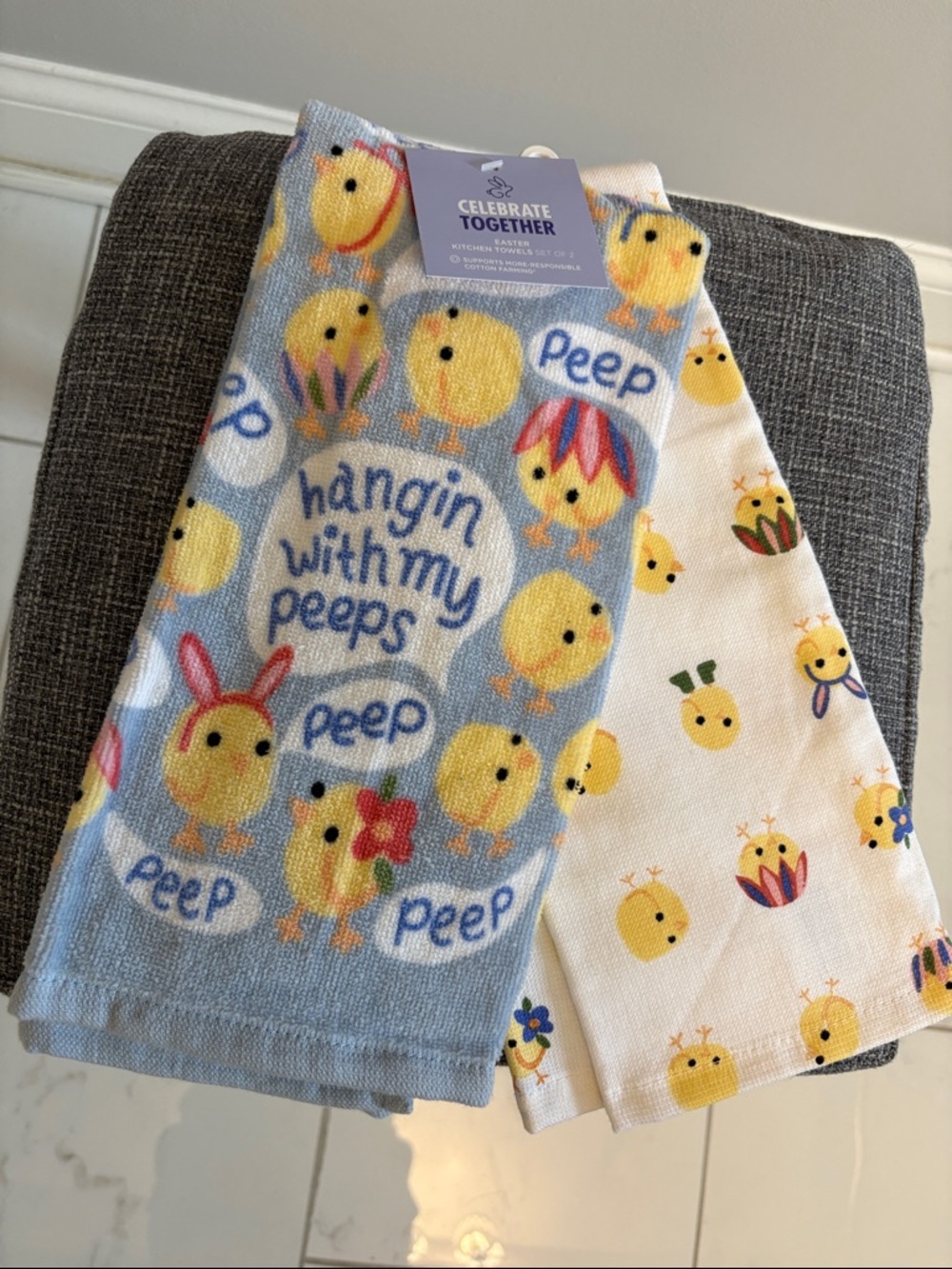 "Hangin' With My Peeps" Chick Kitchen Towels - Blue & White